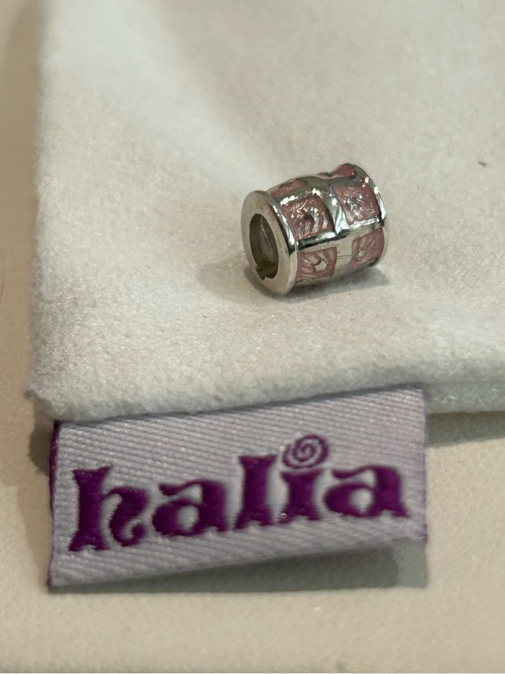 Pandora-style Silver and Pale Pink Barrel Bead Bracelet Charm